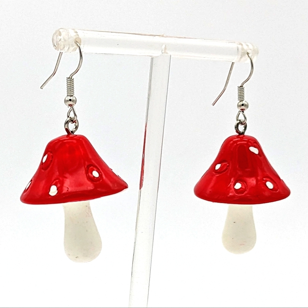 💘 Mushroom Earrings 💘 Red & White - Picture 3 of 4